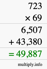 How to calculate 723 times 69 using long multiplication