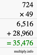 How to calculate 724 times 49 using long multiplication