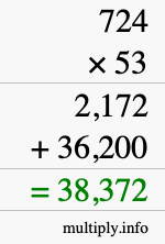 How to calculate 724 times 53 using long multiplication