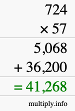 How to calculate 724 times 57 using long multiplication