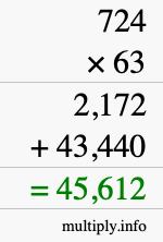 How to calculate 724 times 63 using long multiplication