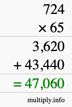 How to calculate 724 times 65 using long multiplication