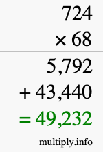 How to calculate 724 times 68 using long multiplication
