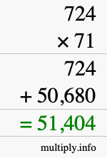 How to calculate 724 times 71 using long multiplication