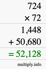 How to calculate 724 times 72 using long multiplication