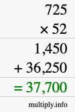 How to calculate 725 times 52 using long multiplication How to calculate 725 times 52 using long multiplication