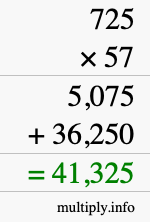 How to calculate 725 times 57 using long multiplication