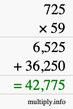 How to calculate 725 times 59 using long multiplication