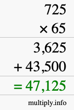 How to calculate 725 times 65 using long multiplication
