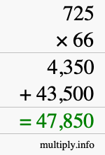 How to calculate 725 times 66 using long multiplication