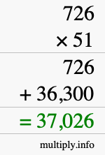 How to calculate 726 times 51 using long multiplication