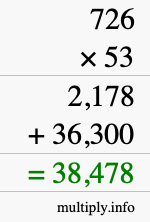 How to calculate 726 times 53 using long multiplication