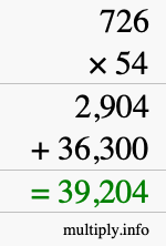 How to calculate 726 times 54 using long multiplication