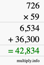 How to calculate 726 times 59 using long multiplication
