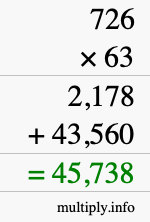 How to calculate 726 times 63 using long multiplication