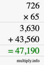 How to calculate 726 times 65 using long multiplication
