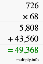 How to calculate 726 times 68 using long multiplication