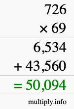 How to calculate 726 times 69 using long multiplication