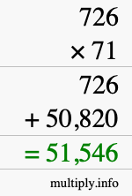 How to calculate 726 times 71 using long multiplication