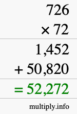 How to calculate 726 times 72 using long multiplication