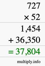 How to calculate 727 times 52 using long multiplication