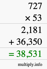 How to calculate 727 times 53 using long multiplication