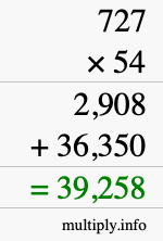 How to calculate 727 times 54 using long multiplication