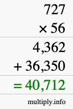 How to calculate 727 times 56 using long multiplication
