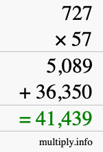 How to calculate 727 times 57 using long multiplication