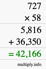 How to calculate 727 times 58 using long multiplication