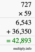 How to calculate 727 times 59 using long multiplication