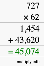 How to calculate 727 times 62 using long multiplication