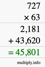 How to calculate 727 times 63 using long multiplication