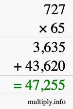 How to calculate 727 times 65 using long multiplication