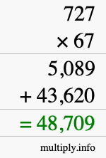 How to calculate 727 times 67 using long multiplication