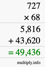 How to calculate 727 times 68 using long multiplication