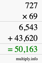 How to calculate 727 times 69 using long multiplication