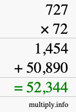 How to calculate 727 times 72 using long multiplication