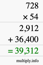 How to calculate 728 times 54 using long multiplication