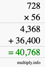 How to calculate 728 times 56 using long multiplication