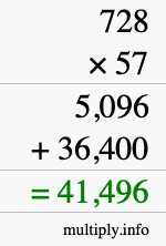 How to calculate 728 times 57 using long multiplication
