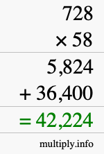 How to calculate 728 times 58 using long multiplication