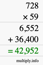 How to calculate 728 times 59 using long multiplication
