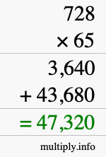 How to calculate 728 times 65 using long multiplication