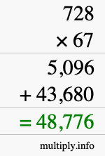 How to calculate 728 times 67 using long multiplication