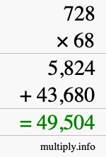 How to calculate 728 times 68 using long multiplication