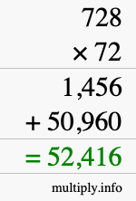 How to calculate 728 times 72 using long multiplication