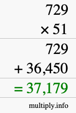 How to calculate 729 times 51 using long multiplication