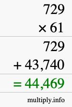 How to calculate 729 times 61 using long multiplication