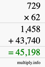 How to calculate 729 times 62 using long multiplication